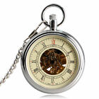 Open Face Automatic Mechanical Trendy Self Winding Pocket Watch Luxury Chain