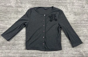 My Michelle Sweater Juniors Large Gray Floral Cardigan 3/4 Sleeve Made in USA - Picture 1 of 14