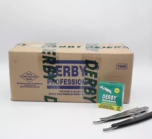 5000ct (50er Packungen) Derby Professional einseitige Rasierklingen 2 KOSTENLOSER METALLRASIERER - Bild 1 von 5