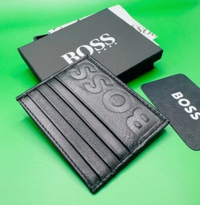 HUGO BOSS grained leather card holder with embossed Logo  - Image 1 of 4