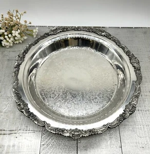 Vtg-POOLE-Silverplate-ROUND-14"-Pie Plate-Footed-Serving Dish-#3218 - Picture 1 of 10