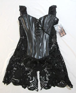 Corsé Dreamgirl Negro Imitación Cuero Venecia Encaje Completamente Deshuesado 9367 Talla 32 - Imagen 1 de 12