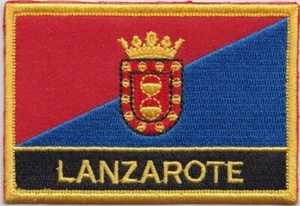 Spain Canary Islands Lanzarote Flag Embroidered Patch Badge - Sew or Iron on - Foto 1 di 3