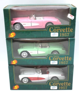 3pc Superior 1/24 1957 Chevrolet Corvette Metal Diecast Cars Pink White Green - Picture 1 of 7