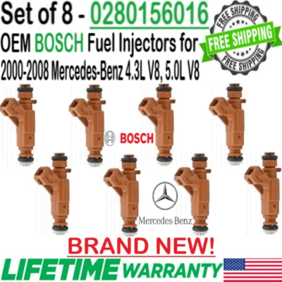 x8 New OEM Bosch Fuel Injectors For 2001, 02, 2003 Mercedes-Benz CLK430 4.3L V8 - Image 1 of 4