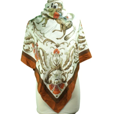 复古 HERMÈS "Cheval Turc "C. Vauzelles 1969 年豪华丝绸围巾 34"英寸 — 第 1/4 张图片