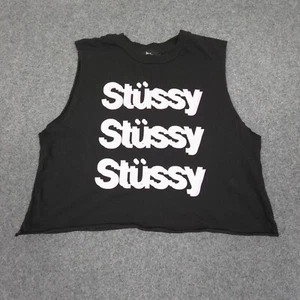 Stussy Shirt Womens 8 Black Gym Training Activewear Lightweight cropped Size 8 - Picture 1 of 9