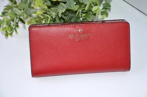 NWT KATE SPADE Madison Large Leather Slim Bifold Wallet Candied Cherry Red KC579 - Picture 1 of 7