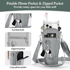 grey Carrier Bag 40oz Stanley Cup Phone Pocket Neoprene cross body bag NEW - Picture 1 of 2