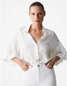 Trenery Viscose Voile Metallic Blouson Sleeve Blouse Size 12 RRp $199 - Picture 1 of 5