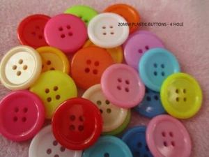BOTONES DE PLÁSTICO DE 20 MM - 4 AGUJEROS - 12 COLORES - VARIOS TAMAÑOS DE PAQUETE - Imagen 1 de 15
