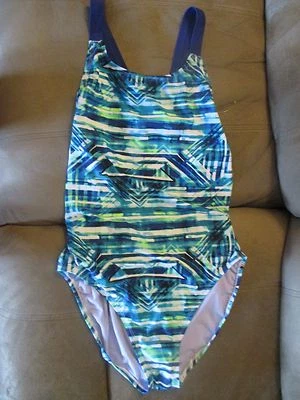 Nuevo sin etiquetas XL 16-18 Azul Verde Blanco CAMPEÓN Traje de baño de carreras totalmente forrado con forro de entrepierna Foto 1 de 4