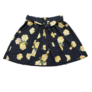 Loft Floral Skirt Women's Size Medium Above Knee Black Pull On Belted Elastic - Picture 1 of 8