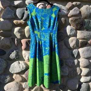 Taylor Fit & Flare ärmelloses Midikleid Größe 6 Damen kräftig blau & grün geblümt - Bild 1 von 4