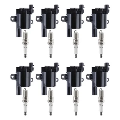 8X Round Ignition Coil & Spark Plug & Wires For Chevy GMC 4.8 5.3 6.0L UF262 - Image 1 of 4