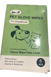 Pet Glove Wipes For Dogs & Cats , We Love Pets Brand 1-unit -6 Gloves Non Toxic - Picture 1 of 3