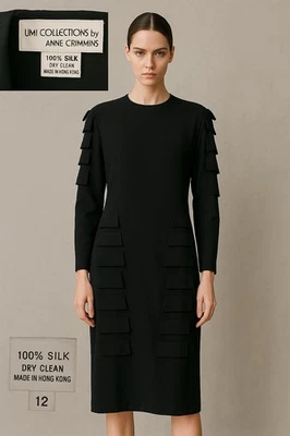 vintage 80s ANNE CRIMMINS dress architectural origami 100% silk avant garde 12 - Image 1 of 4