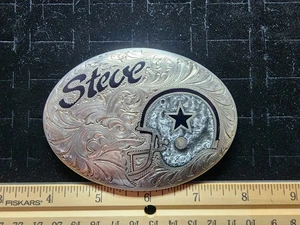 Vintage Inlaid Stone Steve Dallas Cowboys Belt Buckle Sterling Silver Marked RD  - Picture 1 of 4