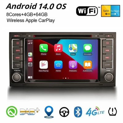 64GB DAB+ Android 14 Autoradio Für VW TOUAREG T5 Multivan BT CarPlay Navi 8-Kern - Bild 1 von 4