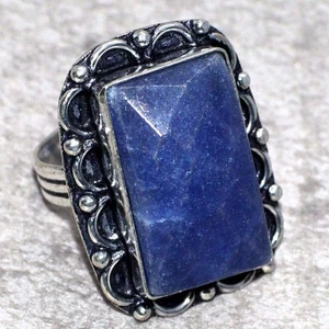 925 Silver Plated Simulated Sapphire Ethnic Ring Handmade Gemstone US 7 GW - Picture 1 of 3