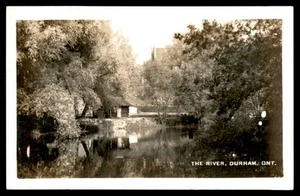 Postcard RPPC The River, Durham, Ontario, Canada, Houses in Background POSTED - Picture 1 of 2