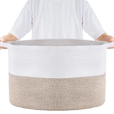 XXXL Large Cotton Rope Basket Storage 87L 22" x 14" Baby Laundry Woven hamper - Image 1 of 4