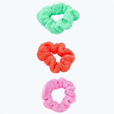 Hunza G Scrunch Crinkle Scrunchie Set Bubblegum Pink, Lime Green, Orange - Image 1 of 4