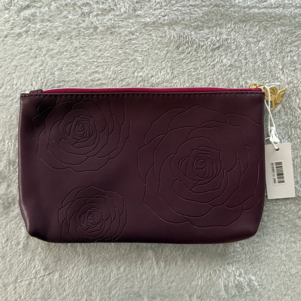 Sisley 玫瑰浮雕勃艮第化妆品化妆包袋全新圆点衬里 — 第 1/4 张图片