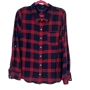 Tommy Hilfiger Langarmhemd Damen Gr. XL blau rot kariert Knopfleiste - Bild 1 von 10