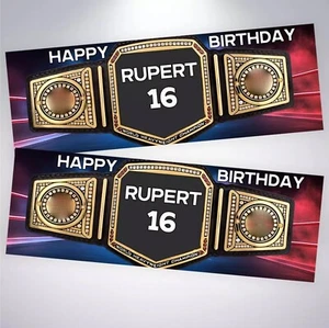 Wrestling Belt Theme Childs Personalised Birthday Party Banner Kids Boys Girl - Picture 1 of 1