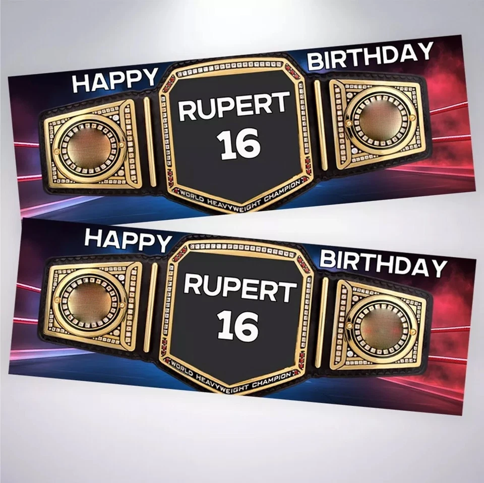Wrestling Belt Theme Childs Personalised Birthday Party Banner Kids Boys Girl - Image 1 of 1