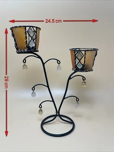 Portacandele vintage fatto a mano 2 luci da tè design retrò usato alto 29 cm - Foto 1 di 9