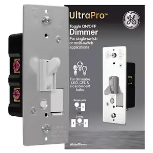 GE Single Pole Dimmer Toggle Switch, On/Off/Dim Settings, for Dimmable LED, CFL - Picture 1 of 12