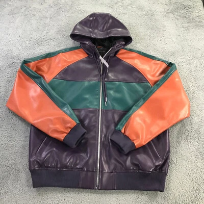 New Urban Outfitters Jacket Mens Large Colorblock Purple Green Hoodie Coat - Image 1 of 4