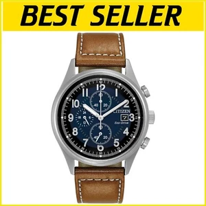 Men's Eco-Drive Chronograph with Silver-Tone Case & Navy-Black Dial - Japan Made - Picture 1 of 12