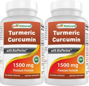 2 Pack Best Naturals Turmeric Curcumin 1500mg 180 Vegetarian Capsules - Picture 1 of 7