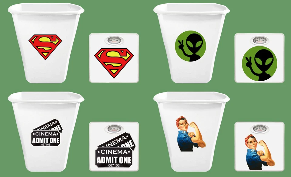 Báscula de baño con esfera blanca temática de novedad y logotipos temáticos de cubo de basura blanco de 5,5 galones Foto 1 de 1