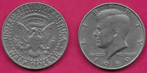 USA 50 CENTS (1/2 DOLLAR) 1989-P XF JOHN FITZGERALD KENNEDY FACING LEFT AND THE - Picture 1 of 1