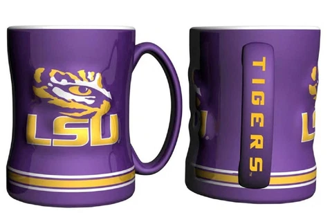 LSU Tigers 15oz Sculpted Relief Coffee Mug [NEW] NCAA Tea Cup Hot Ceramic Cover