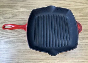 Le Creuset #26 Red Enameled Cast Iron Square Grill Pan Griddle - Picture 1 of 12