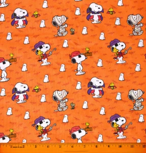 Snoopy Halloween Fabric - HALF YARD - 100% Cotton Quilting Peanuts Orange Ghost - Picture 1 of 1