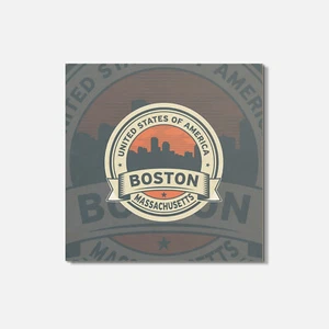 Boston City Massachusetts USA Bundesstaat Retro 4" x 4" Quadratische Holzuntersetzer - Bild 1 von 3