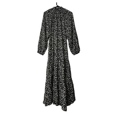 Zara Black Floral Boho Maxi Dress Women XS High Neck Puff Sleeve Cottage - Image 1 of 4