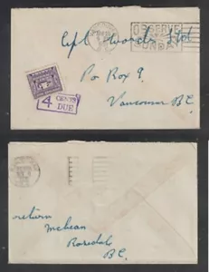 Slogan Cancel OBSERVE SUNDAY With a 4 cents Dark Violet Postage Due - Picture 1 of 5