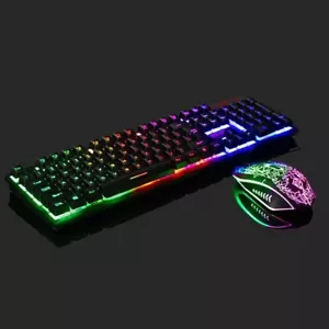 Rainbow Gaming Keyboard and Mouse Set LED Multi-Colored Changing backlight mouse - Picture 1 of 2