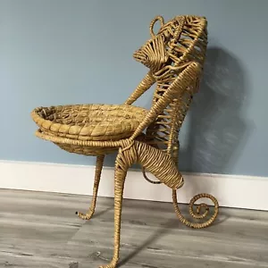 Mid Century Wicker Monkey Rack Basket Woven Boho Natural Vtg MCM Standing Rare - Picture 1 of 24