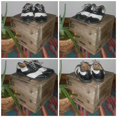 Zapatos de golf FJ Footjoy ICON punta de escudo punta de ala MyJoys personalizados blancos/negros 11 Foto 1 de 4