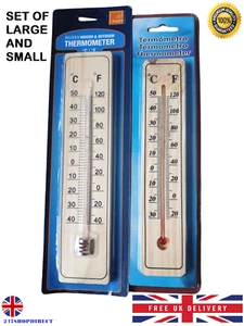 x 2 WAND HOLZTHERMOMETER Groß Klein Innen Außen Garten Gewächshaus Zimmer - Bild 1 von 7