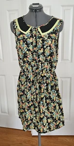 BeBop Clothing - sleeveless, black floral summer dress, with gathered waist - L - Picture 1 of 8