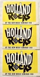 HOLLAND ROCKS AT THE NEW MUSIC SEMINARIO 1988 JUEGO DE 3 PEGATINAS PEQUEÑAS RARO VINTAGE 1988 - Imagen 1 de 2